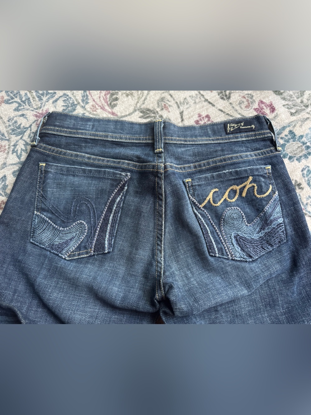 Citizens Of Humanity Dark Blue Boot Cut Jeans with Embroidered 'COH' Back